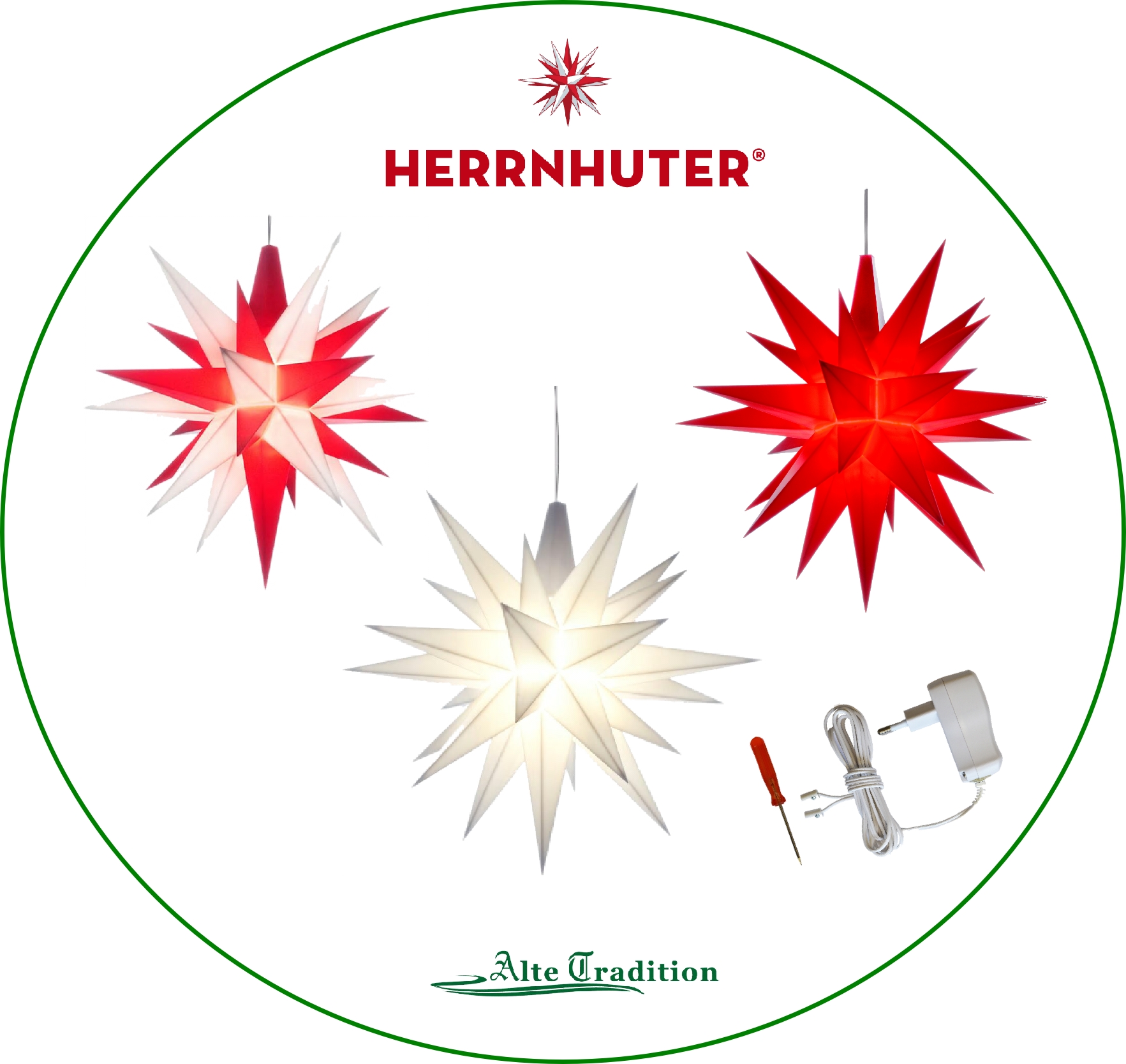 Herrnhuter Stern 3er Set Stern inkl. Netzteil für 3 Sterne 13 cm rot ...