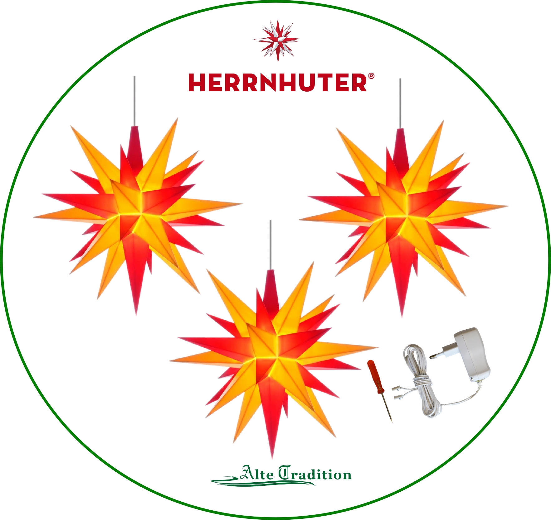 Produktbeschreibung: Herrnhuter Stern 3er SET Stern inkl.3er Netzteil ...